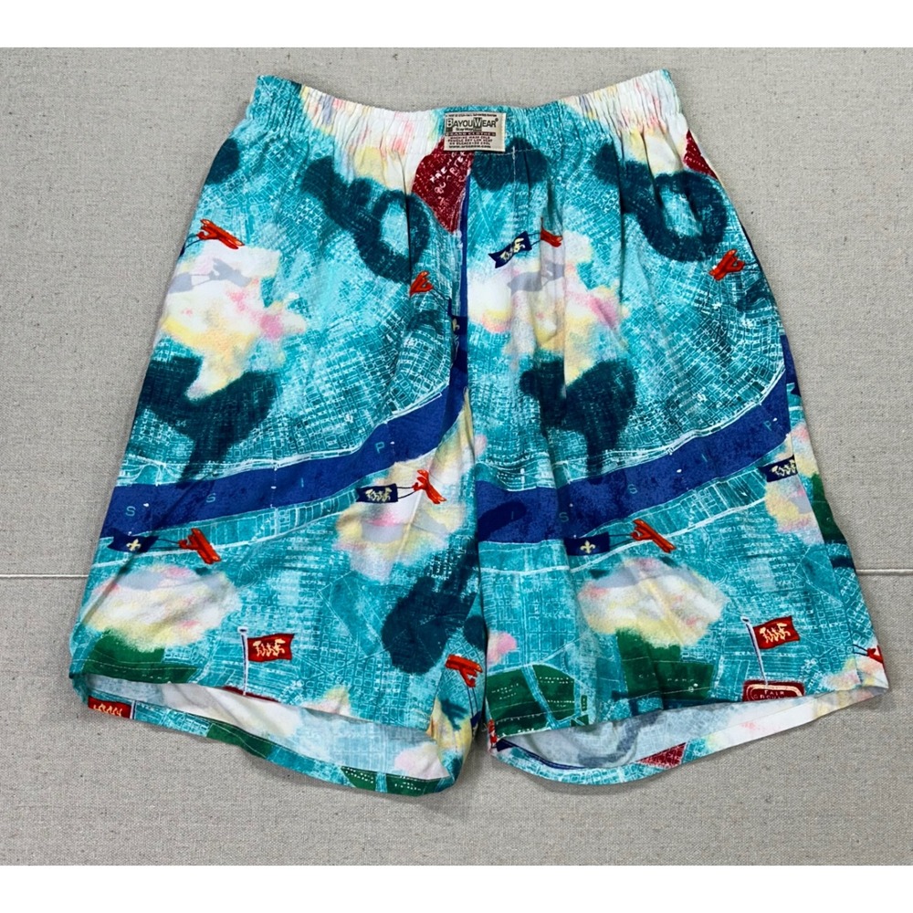 BayouWear Art4Now Jazz Fest Rayon Shorts Mens Small New‎ Orleans Graphic Print